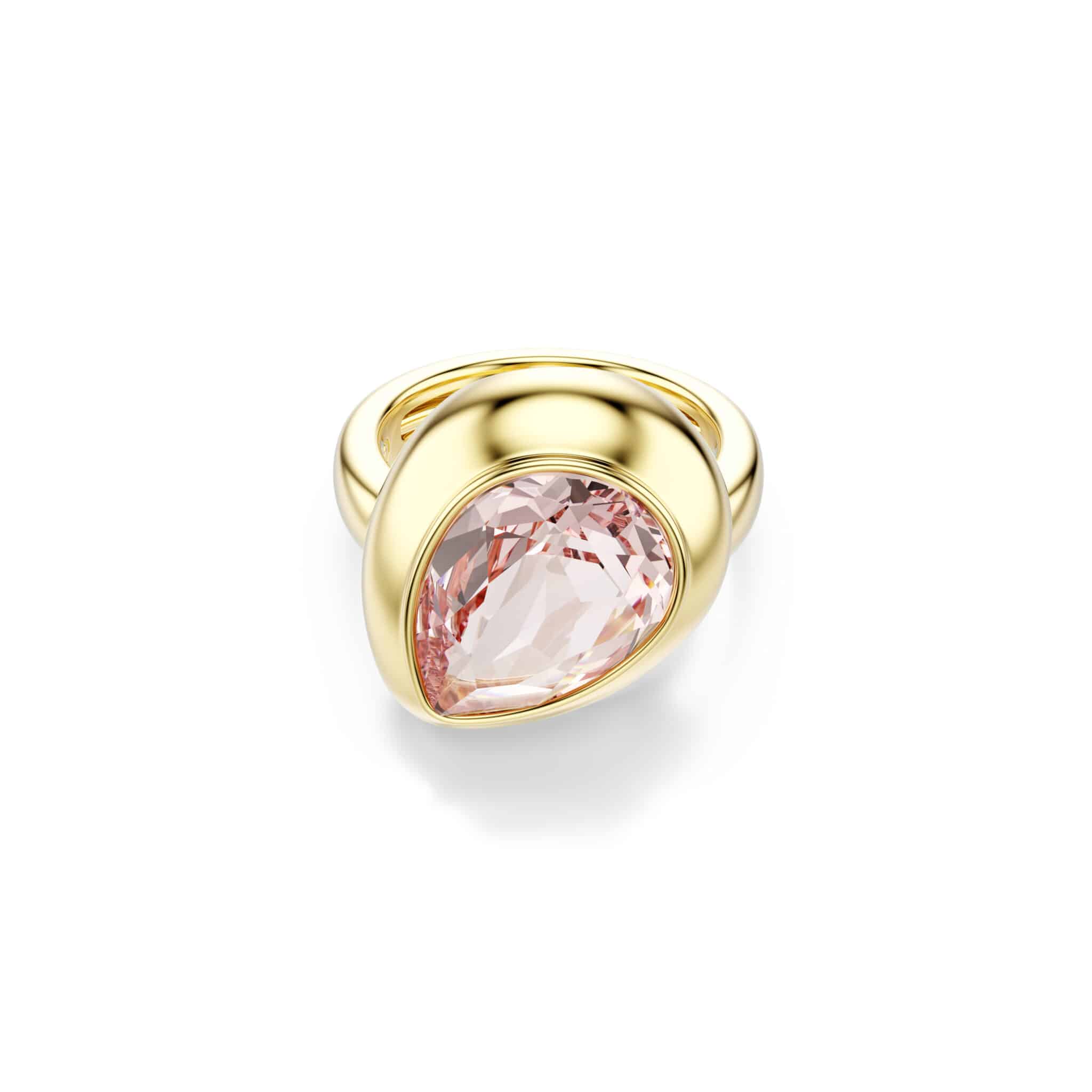Set of three Swarovski Gema Motif rings in multicolored designs with gold-tone plating, stylish and vibrant jewelry pieces.