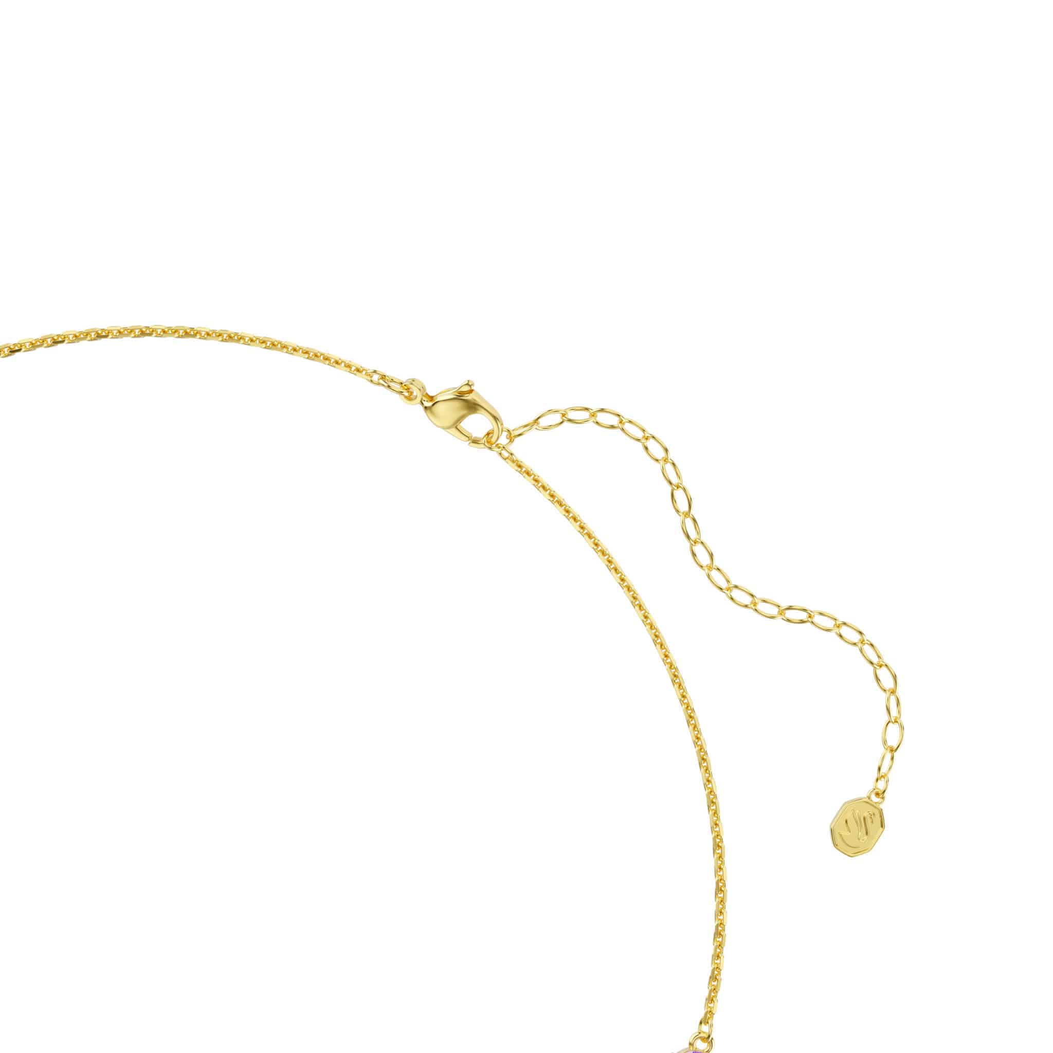 Swarovski Gema necklace with multicolored mixed cut crystals in gold-tone plated setting, showcasing elegant jewelry design.