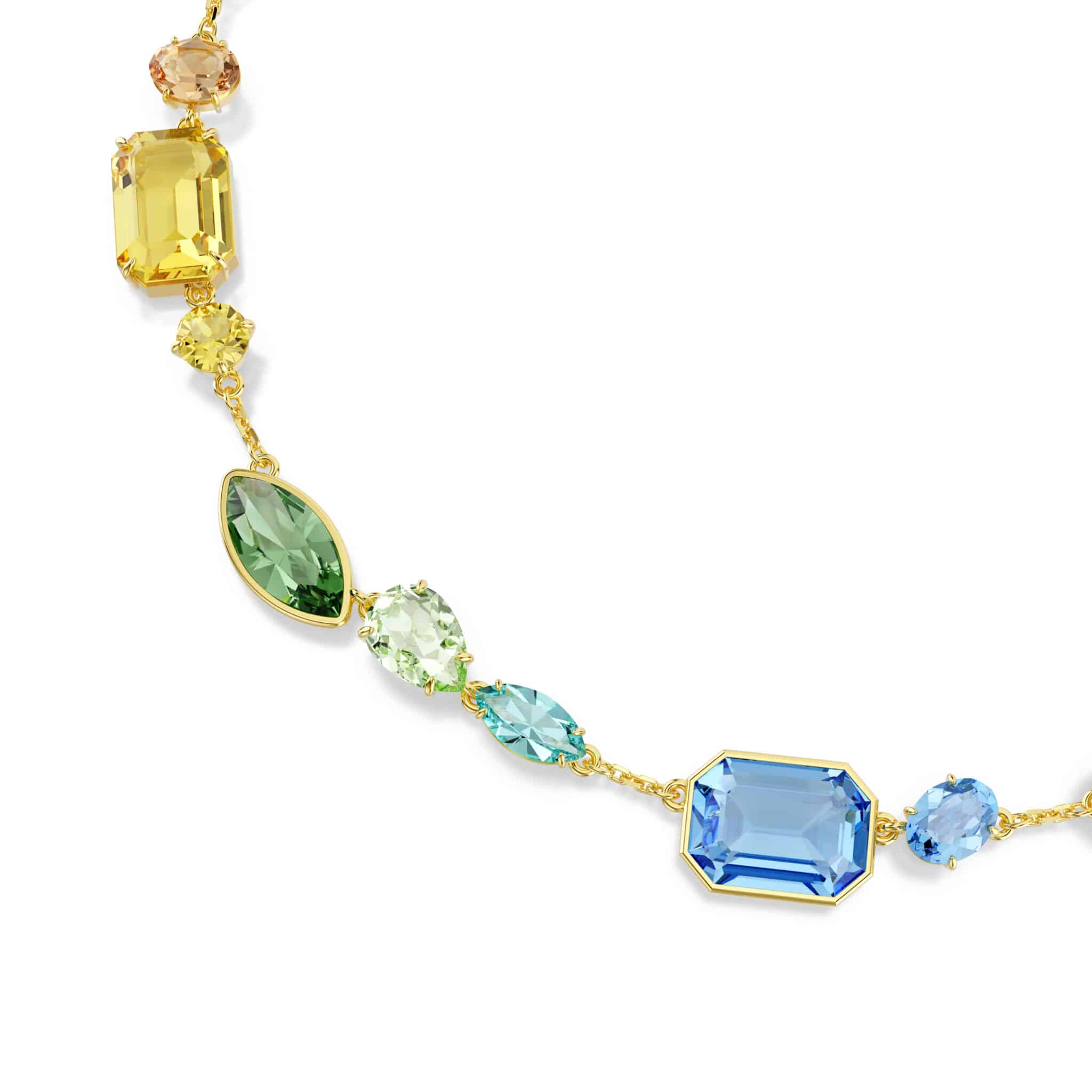 Swarovski Gema Necklace with multicolored mixed-cut crystals on gold-tone plated chain, elegant jewelry accessory