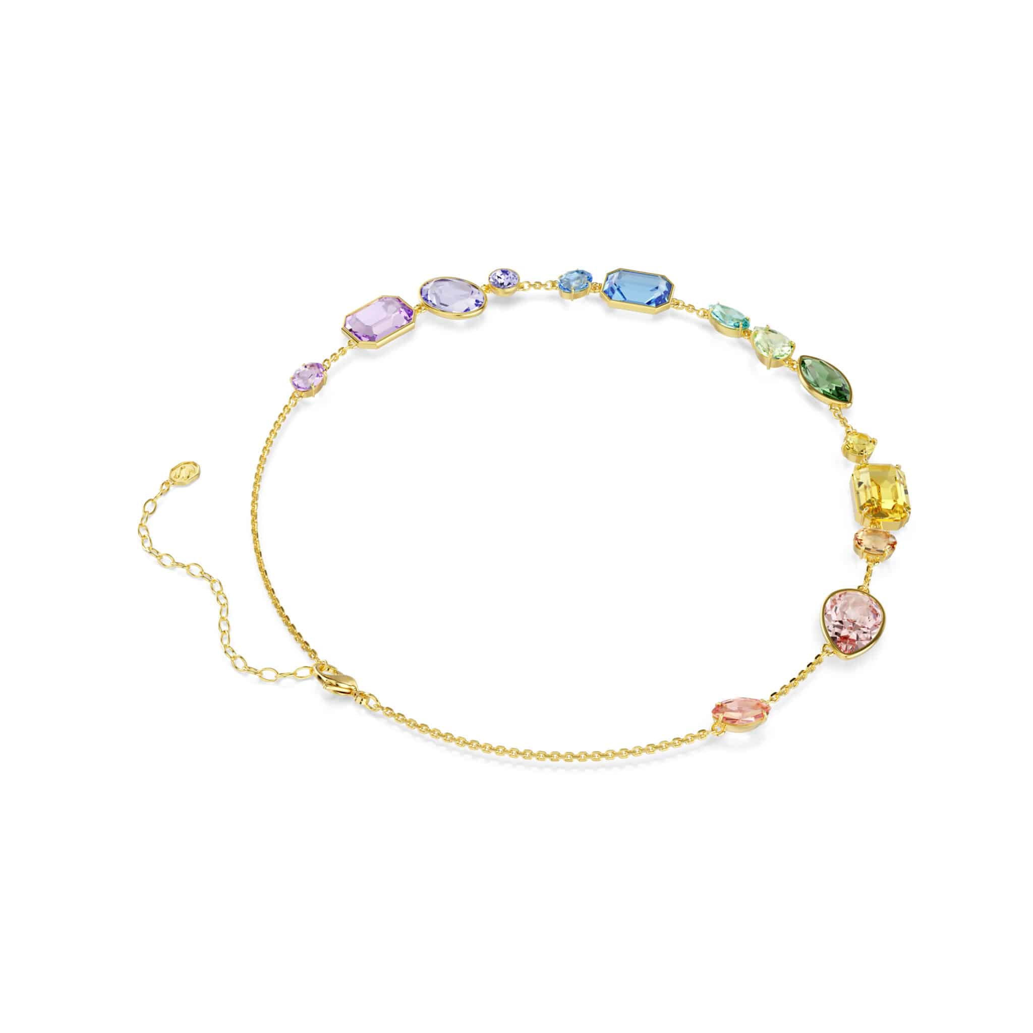 Swarovski Gema Necklace with multicolored mixed-cut crystals on gold-tone plated chain, elegant and vibrant jewelry piece