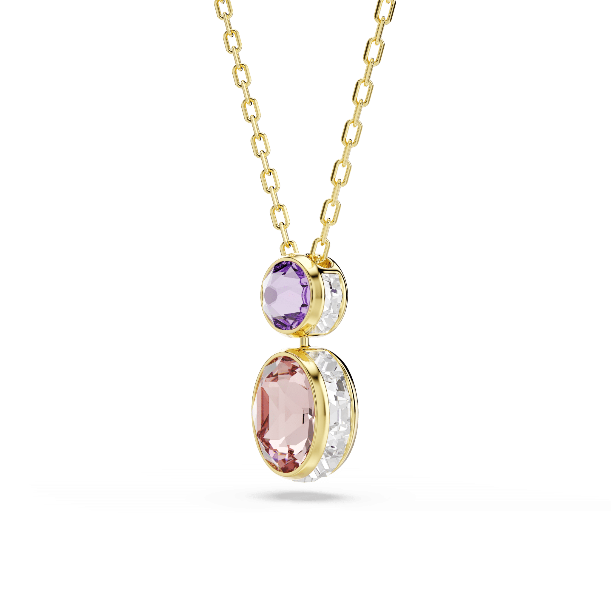 Swarovski Chroma pendant with multicolored mixed cuts in gold-tone plated design, showcasing sparkling crystal details.
