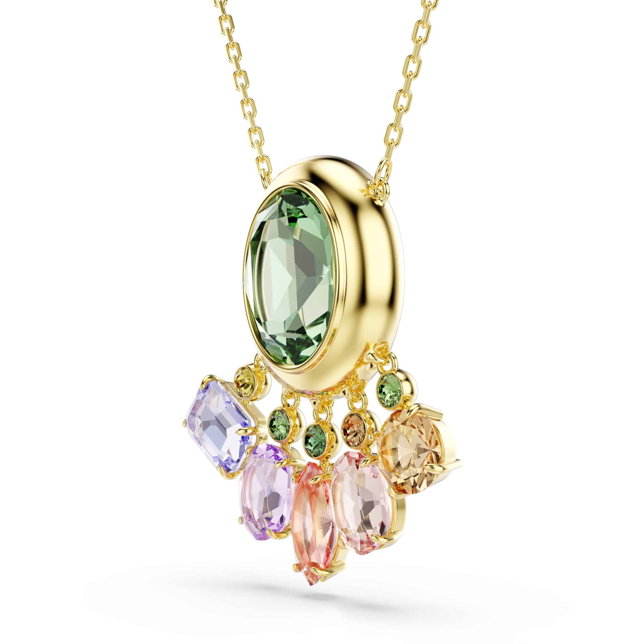 Swarovski Gema pendant with multicolored dangling crystals, mixed cuts, gold-tone plated jewelry accessory