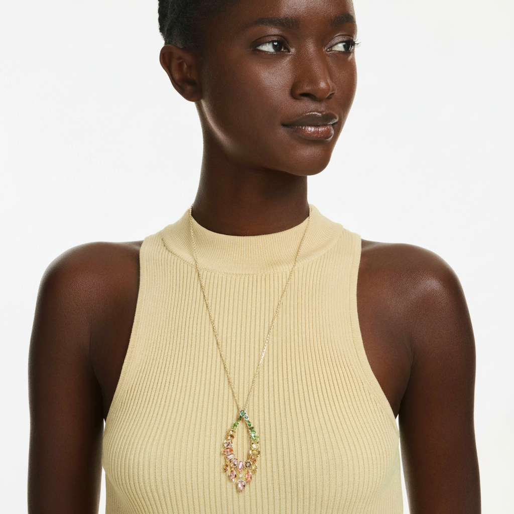 Swarovski Gema pendant with multicolored mixed cuts, gold-tone plated jewelry piece showcasing sparkling gemstone design