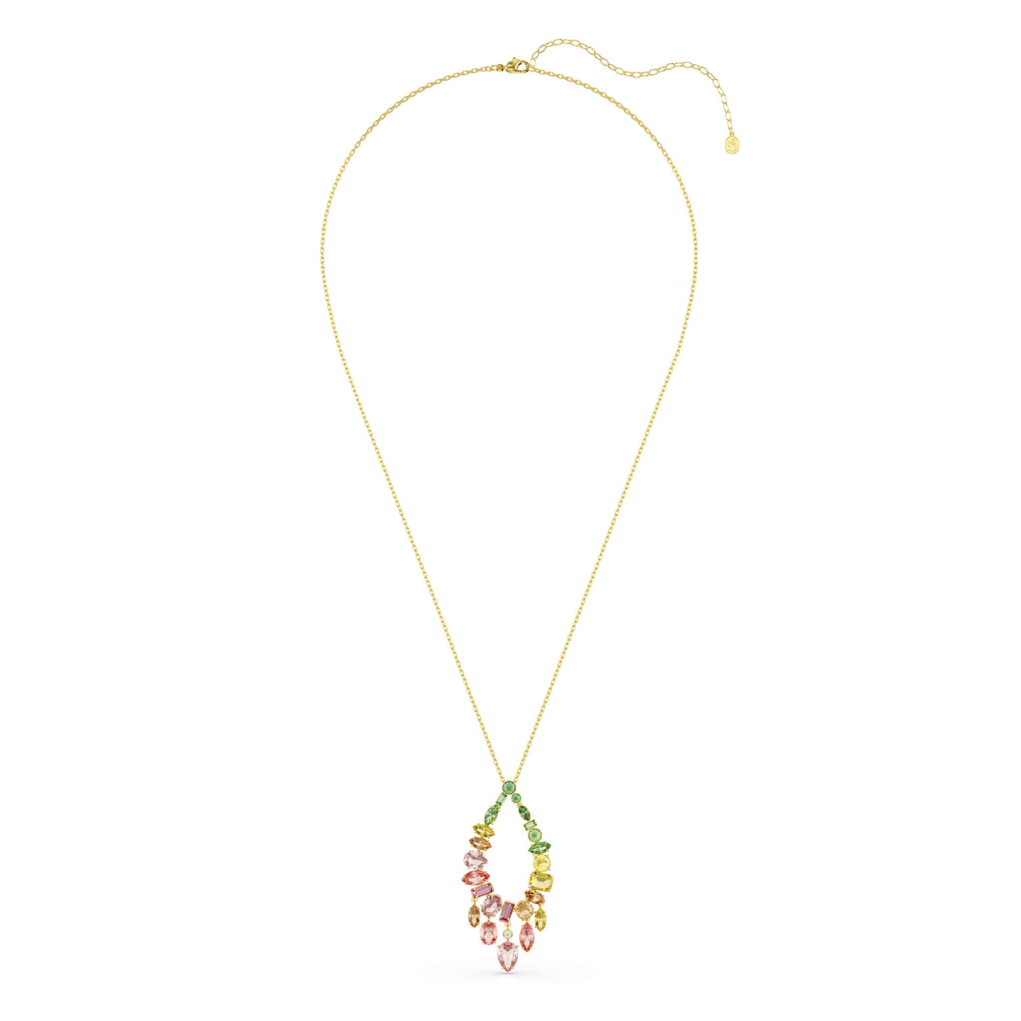 Swarovski Gema pendant with multicolored mixed cuts in gold-tone plating, sparkling gemstone jewelry.