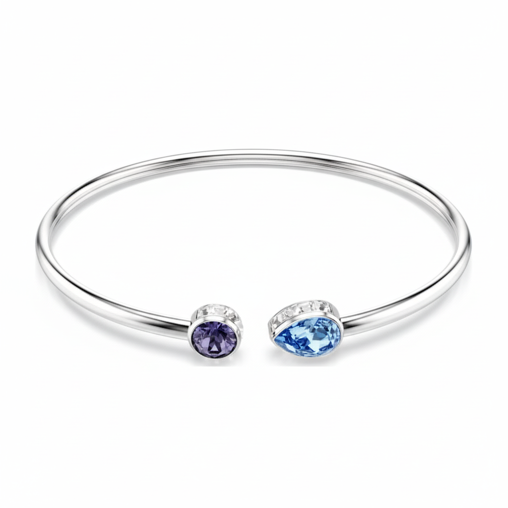 Swarovski Chroma Bangle featuring sparkling multicolored crystals and sleek silver-tone metal design.