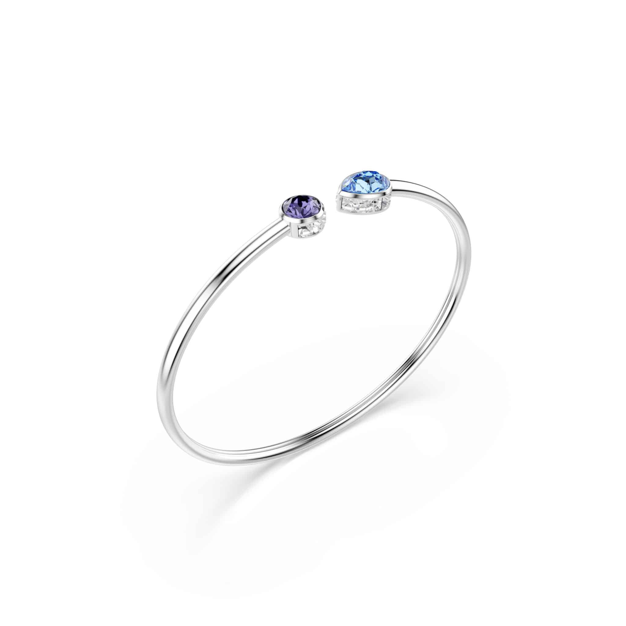 Swarovski Chroma Bangle with iridescent crystal accents and sleek silver-tone design on a white background