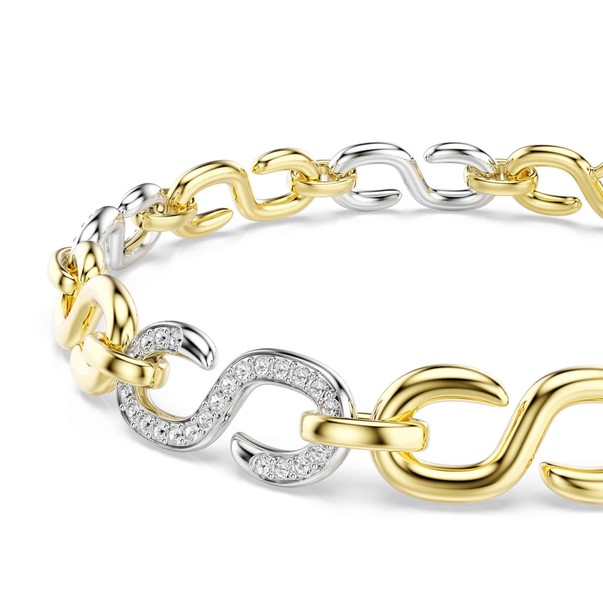 Swarovski Dextera bracelet with round white crystals and mixed metal finish, showcasing elegant jewelry design.