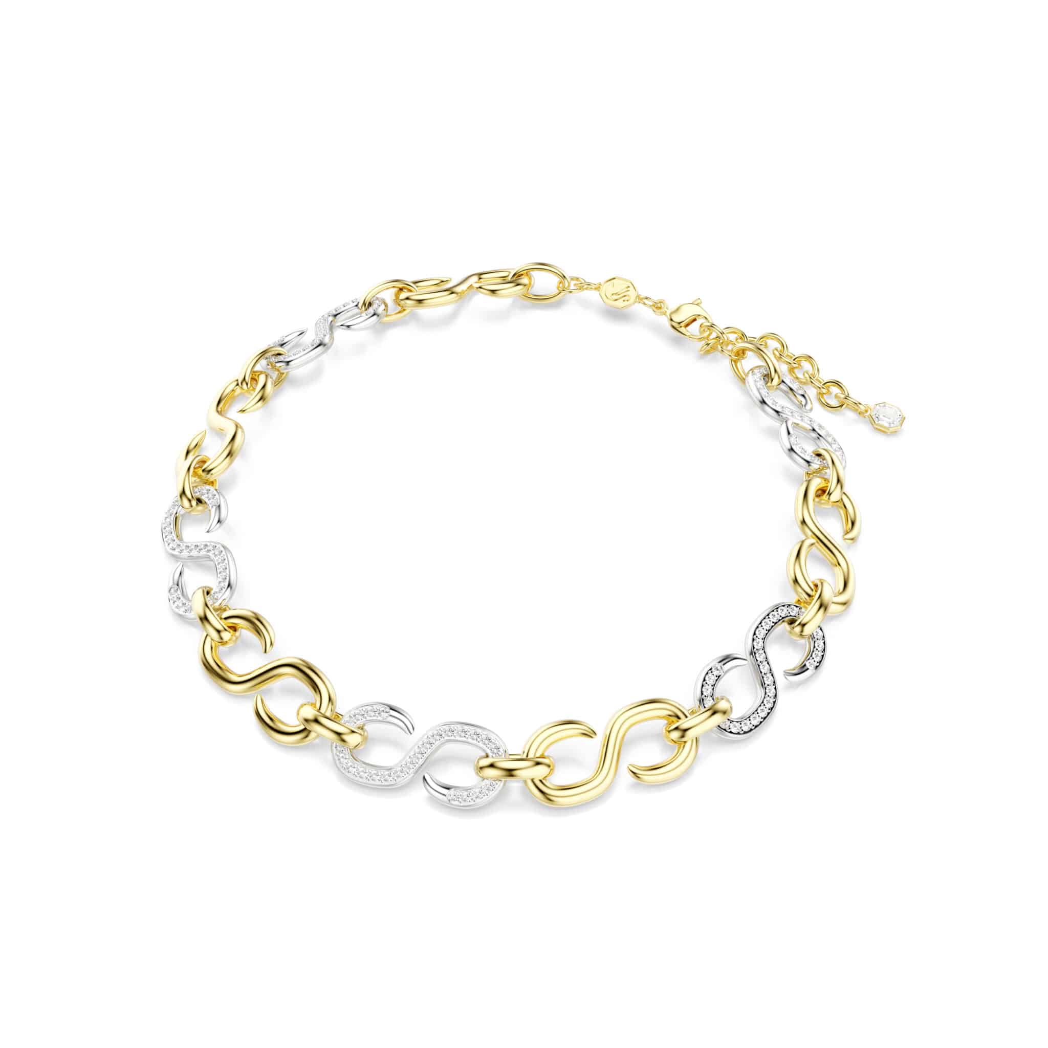 Swarovski Dextera necklace with round cut crystal, white gemstone, mixed metal chain, elegant jewelry accessory