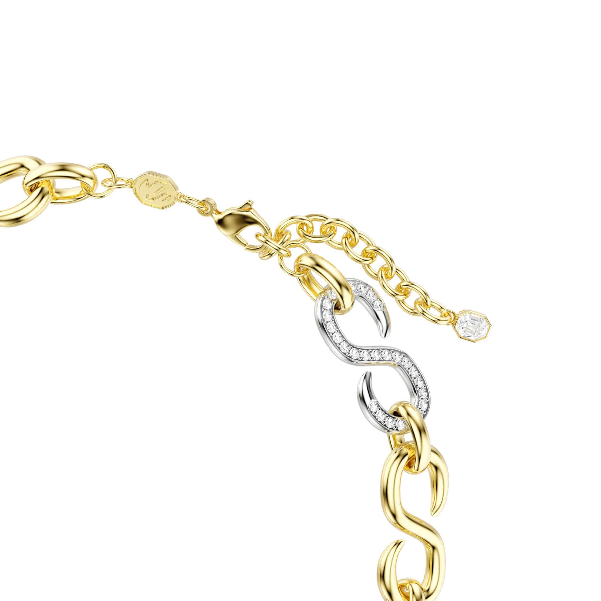 Swarovski Dextera necklace with round-cut white gemstone, mixed metal chain, elegant jewelry accessory.