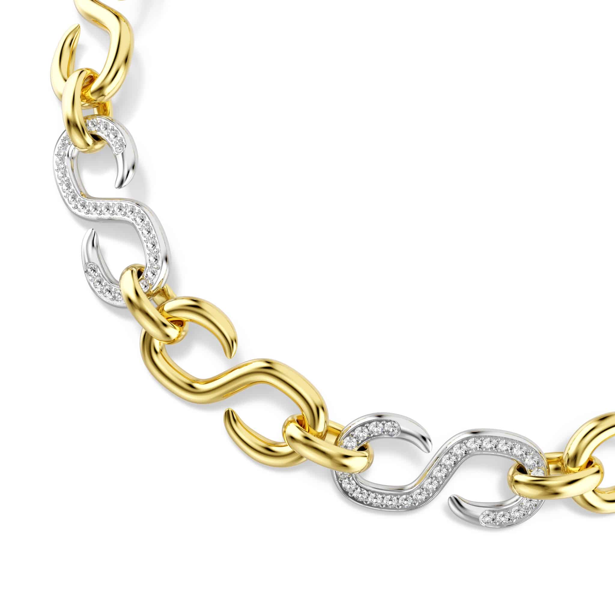 Swarovski Dextera necklace with round-cut white crystal, mixed metal chain, elegant jewelry accessory.