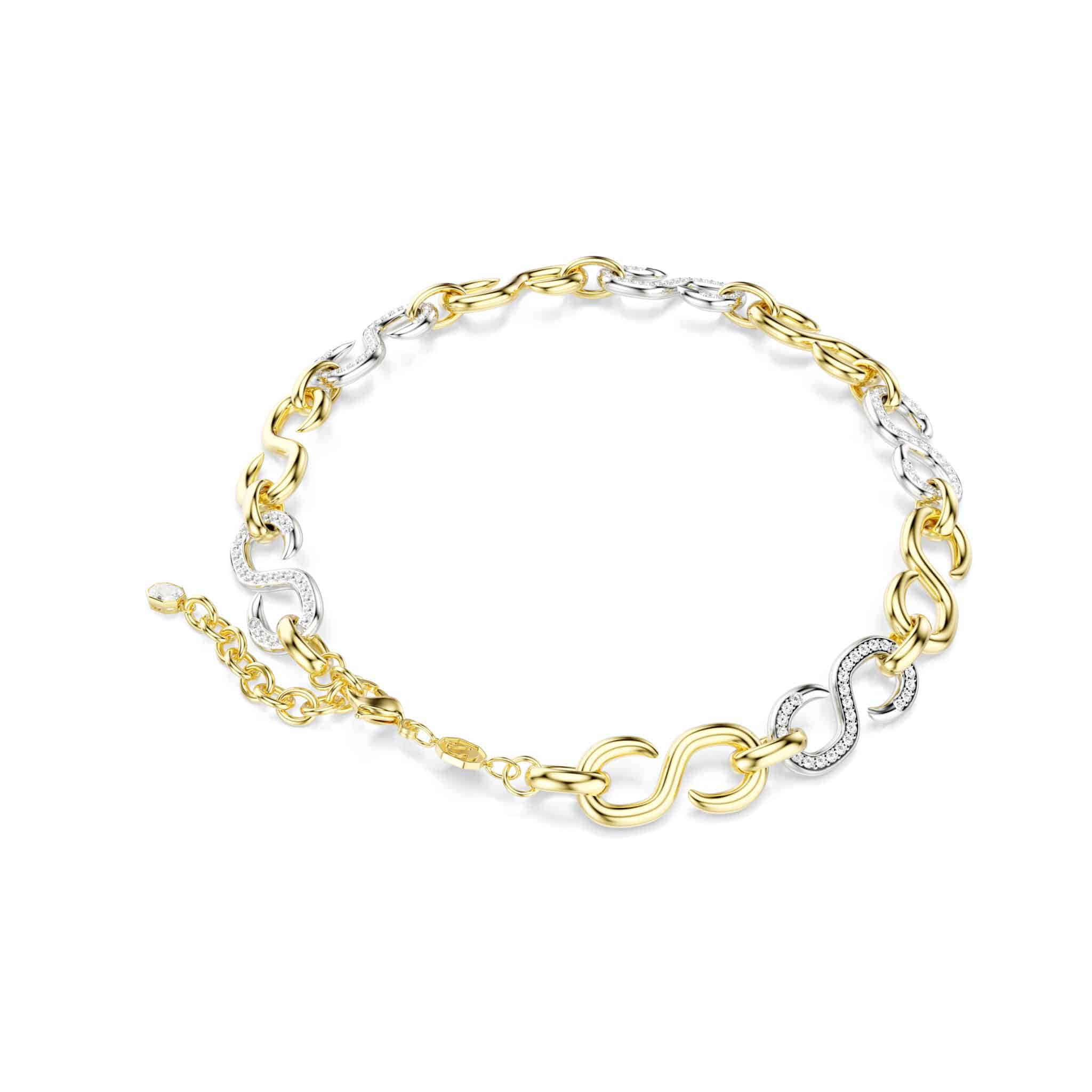 Swarovski Dextera necklace with round-cut white crystal, mixed metal chain, and elegant jewelry design.