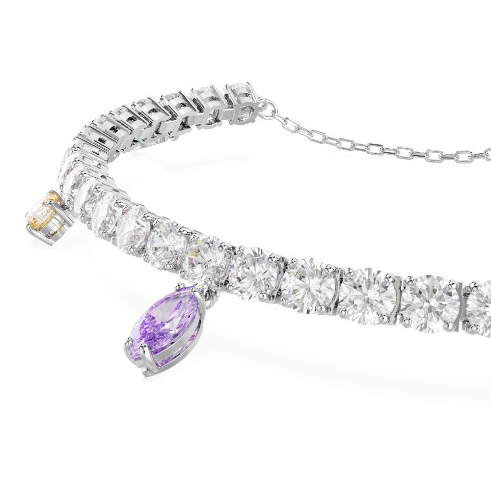 Swarovski Ariana Grande multicolored tennis bracelet with mixed cuts, rhodium plating, featuring sparkling gemstones and elegant design.