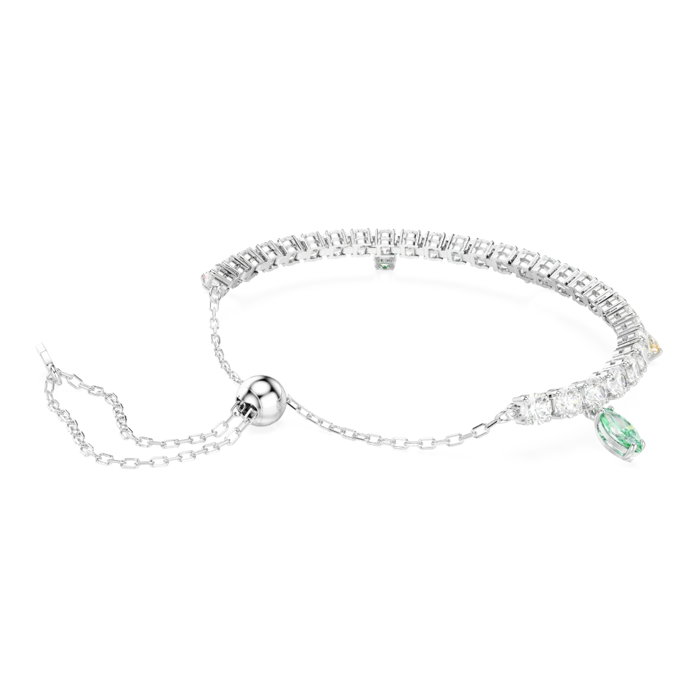 Swarovski Ariana Grande x tennis bracelet with multicolored mixed-cut crystals and rhodium plating, elegant jewelry accessory.