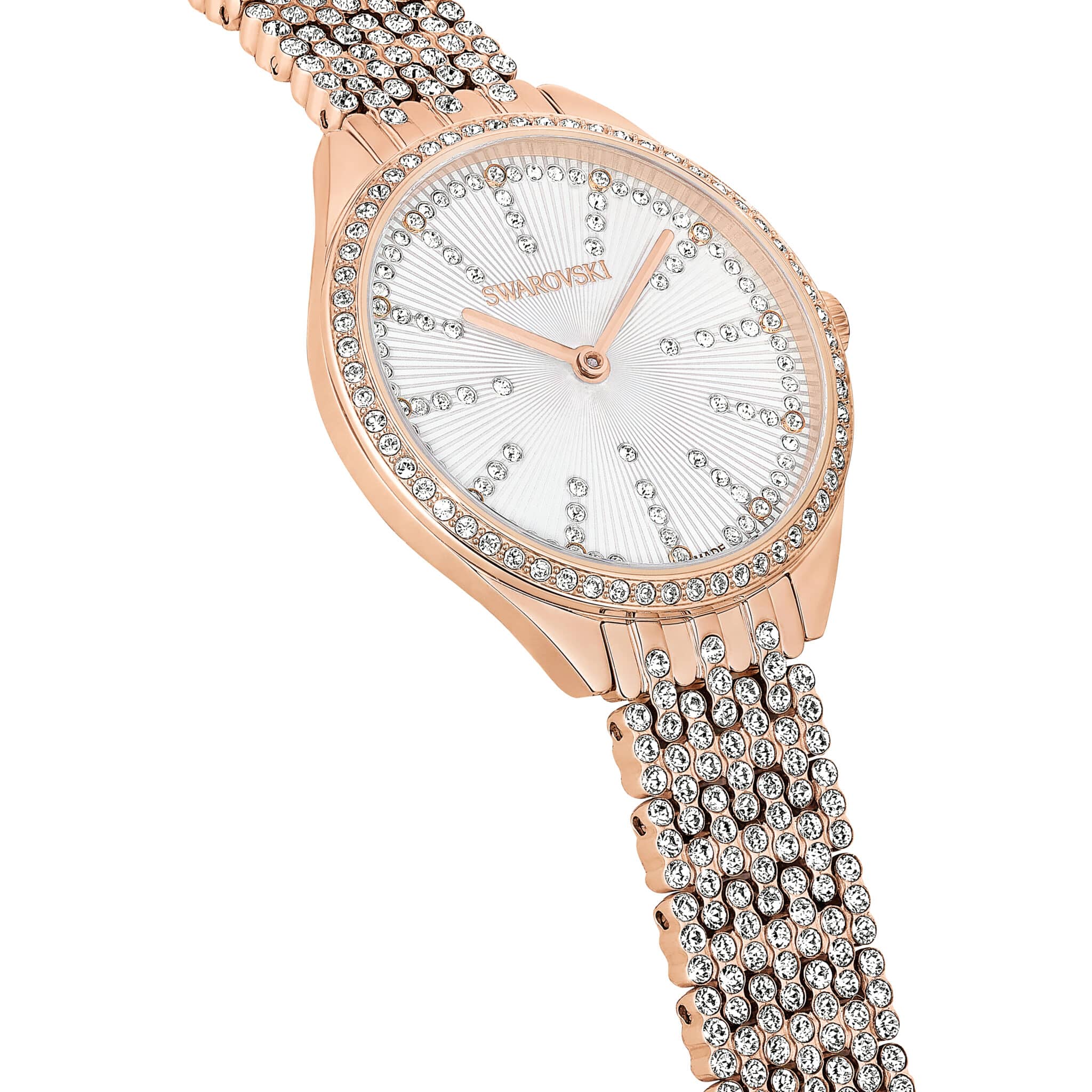 Swarovski Attract Swiss Made watch with rose gold-tone metal bracelet and elegant rose gold finish.