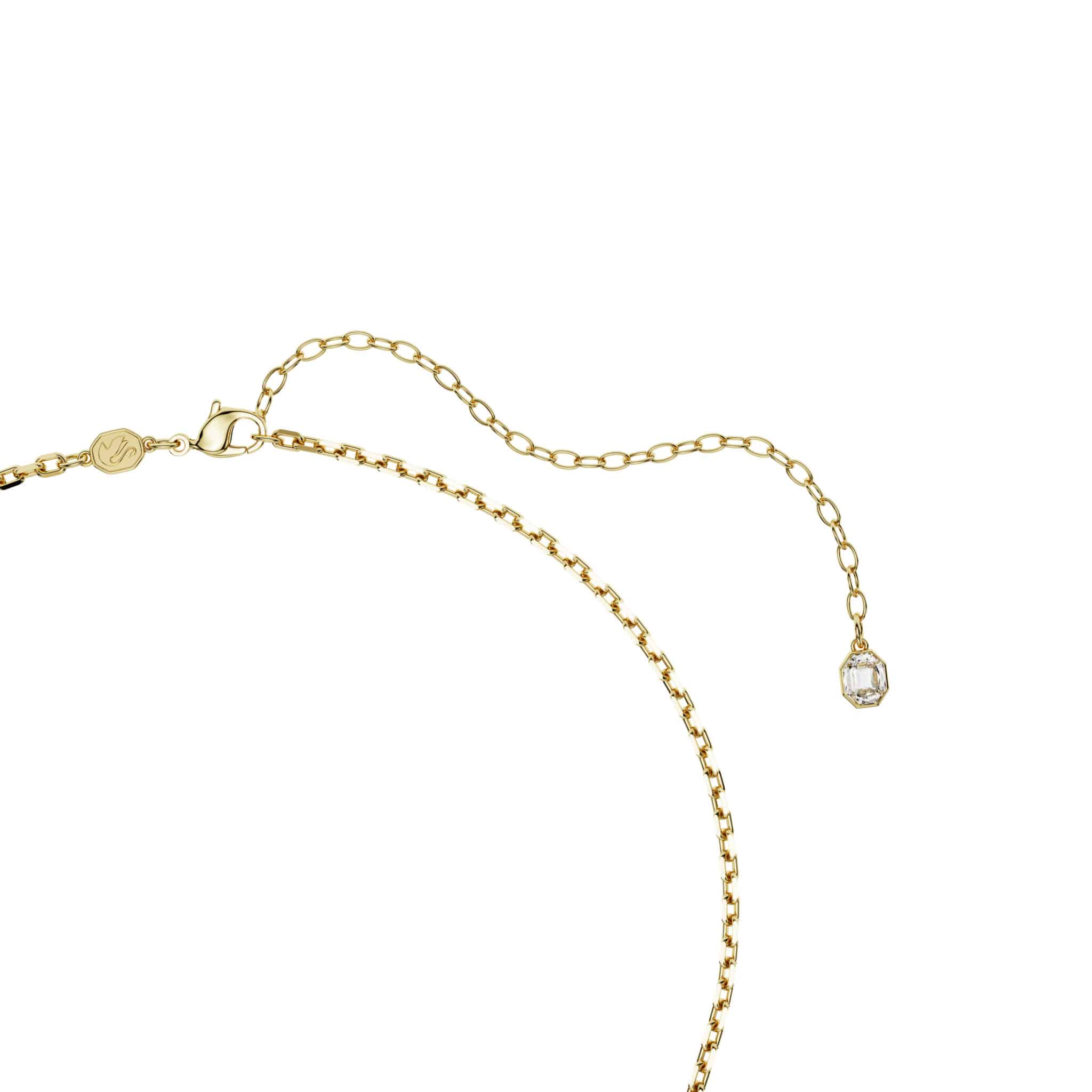 Swarovski Idyllia pendant with green apple-shaped crystal and mixed cuts, gold-tone plated, elegant jewelry piece.