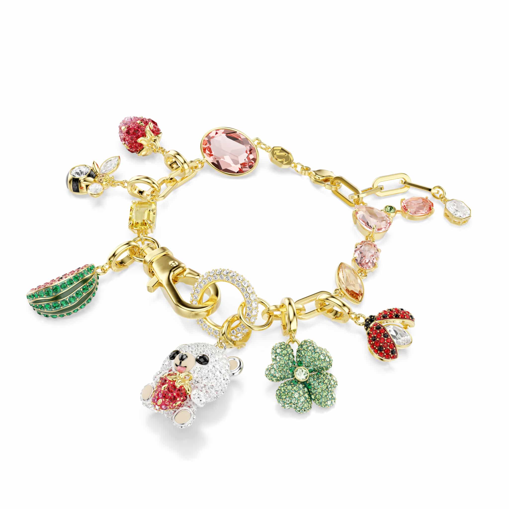 Swarovski Idyllia bracelet with multicolored mixed cuts and motifs, gold-tone plated, elegant jewelry accessory.