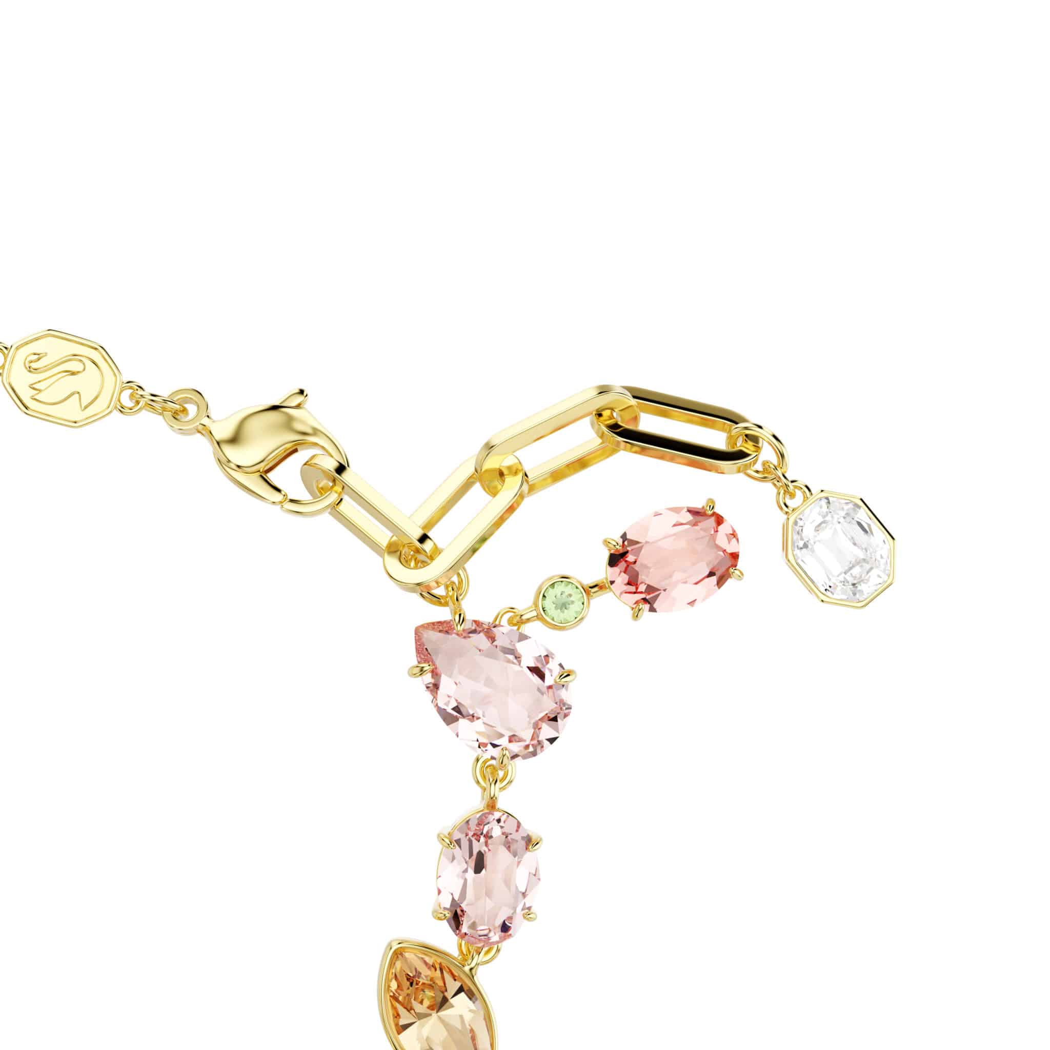 Swarovski Idyllia bracelet with multicolored mixed cuts and motifs in gold-tone plating, showcasing sparkling crystal details.
