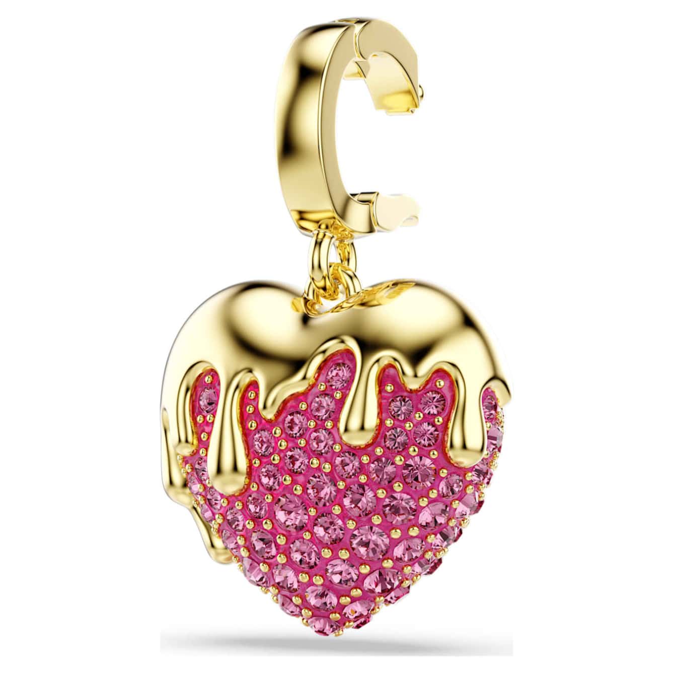 Swarovski Idyllia charm with round cut heart design in pink, gold-tone plated, featuring sparkling crystal details.
