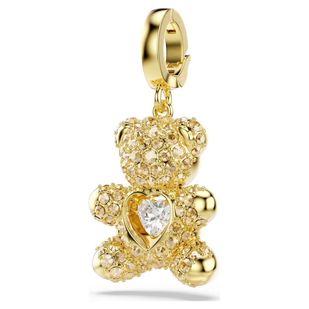 Swarovski Idyllia Teddy charm with mixed cuts in gold-tone plating, featuring detailed craftsmanship and sparkling facets.