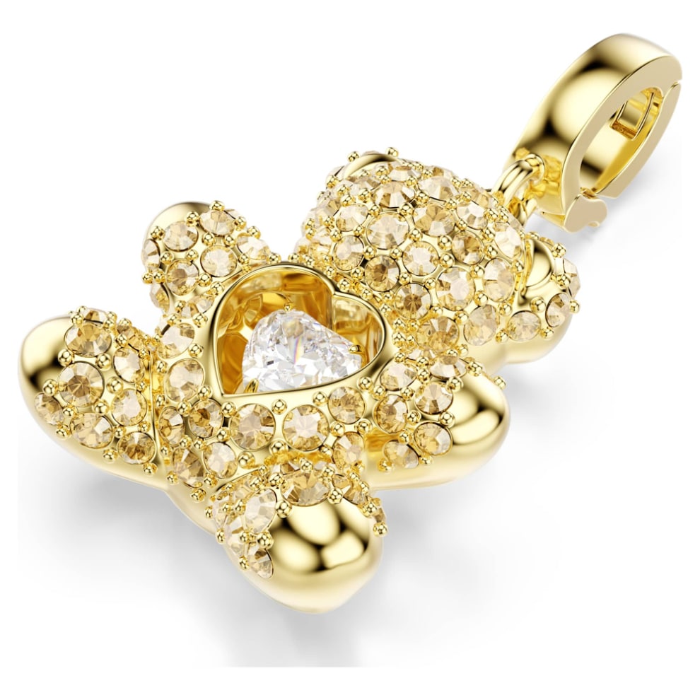 Swarovski Idyllia Teddy Charm with mixed cuts in gold-tone plating, featuring detailed teddy bear design.