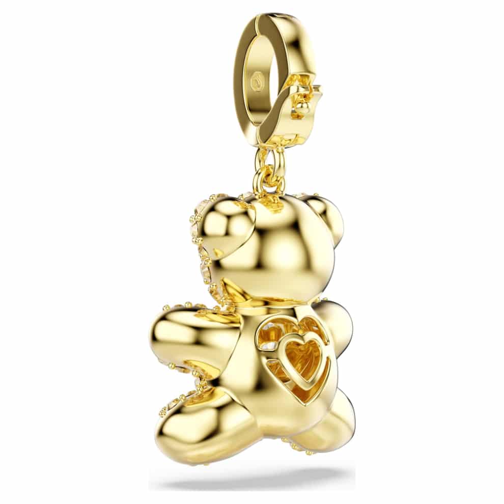 Swarovski Idyllia Teddy charm with mixed cuts in gold-tone plating, featuring detailed teddy bear design.