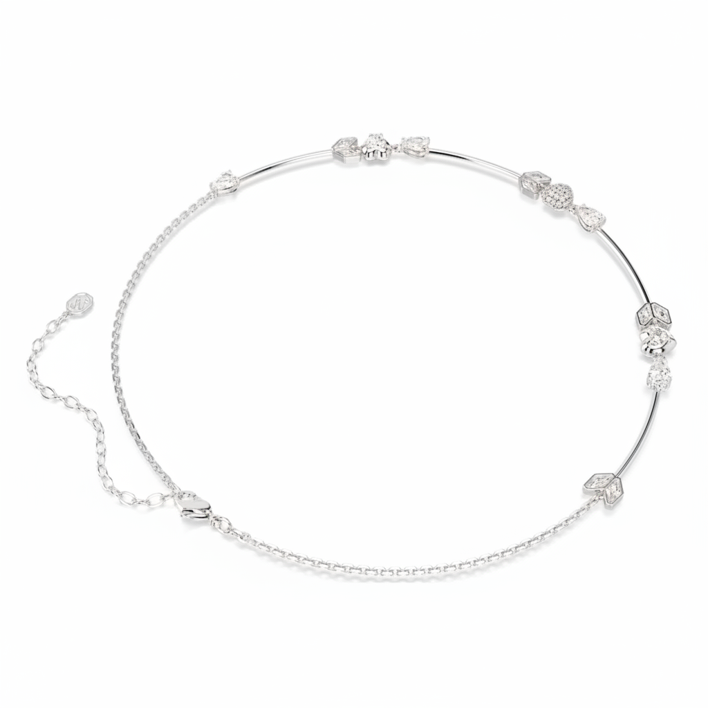 Swarovski Idyllia necklace featuring a white heart with arrow pendant, rhodium plated, elegant jewelry accessory