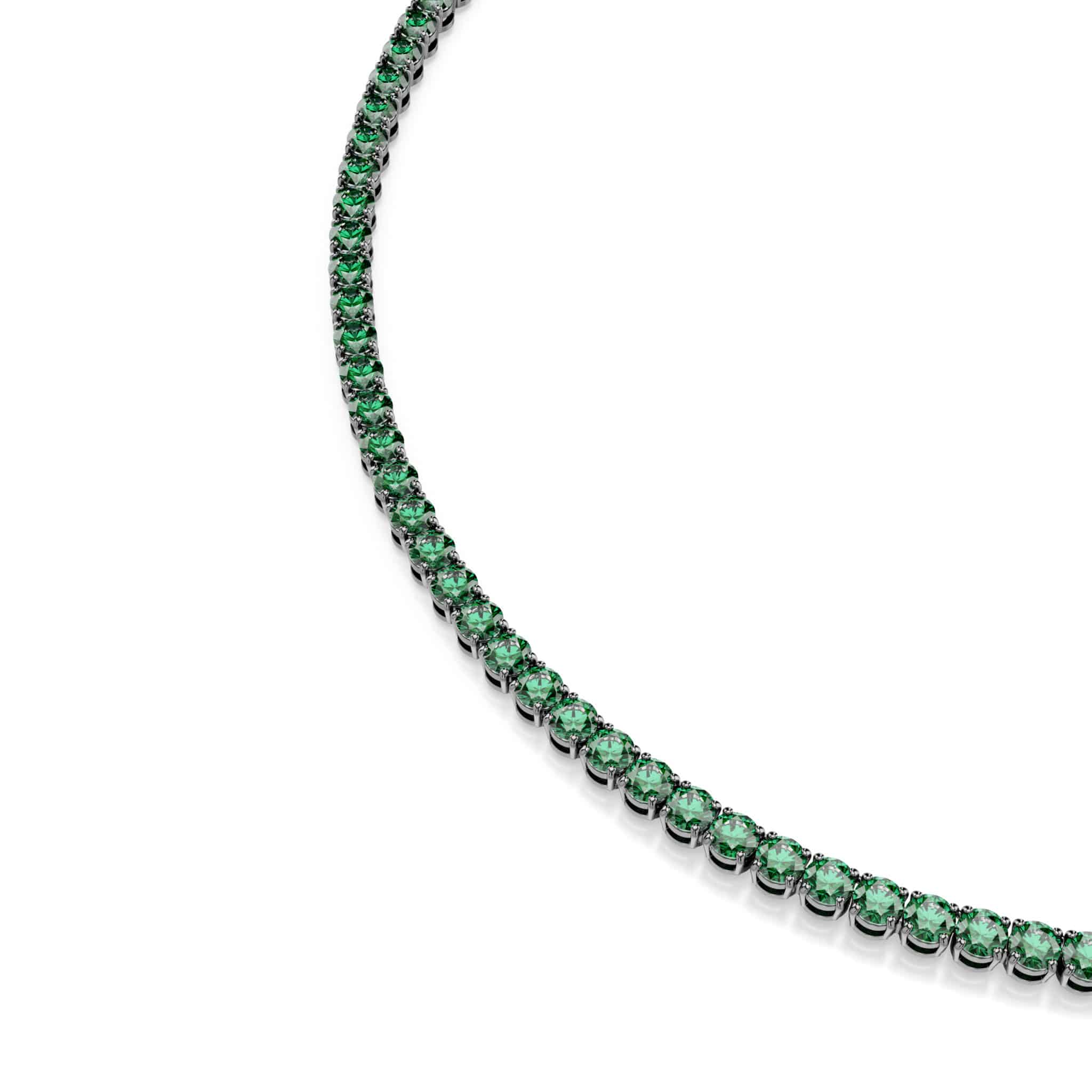 Swarovski Matrix Tennis Necklace with round green crystals and ruthenium plating, showcasing a sleek, elegant jewelry design.