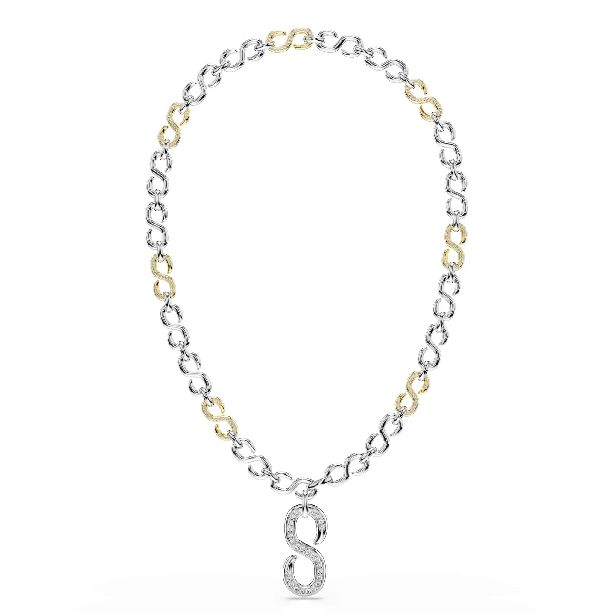 Swarovski Dextera strandage with round cut white crystals and mixed metal finish, showcasing elegant jewelry design.