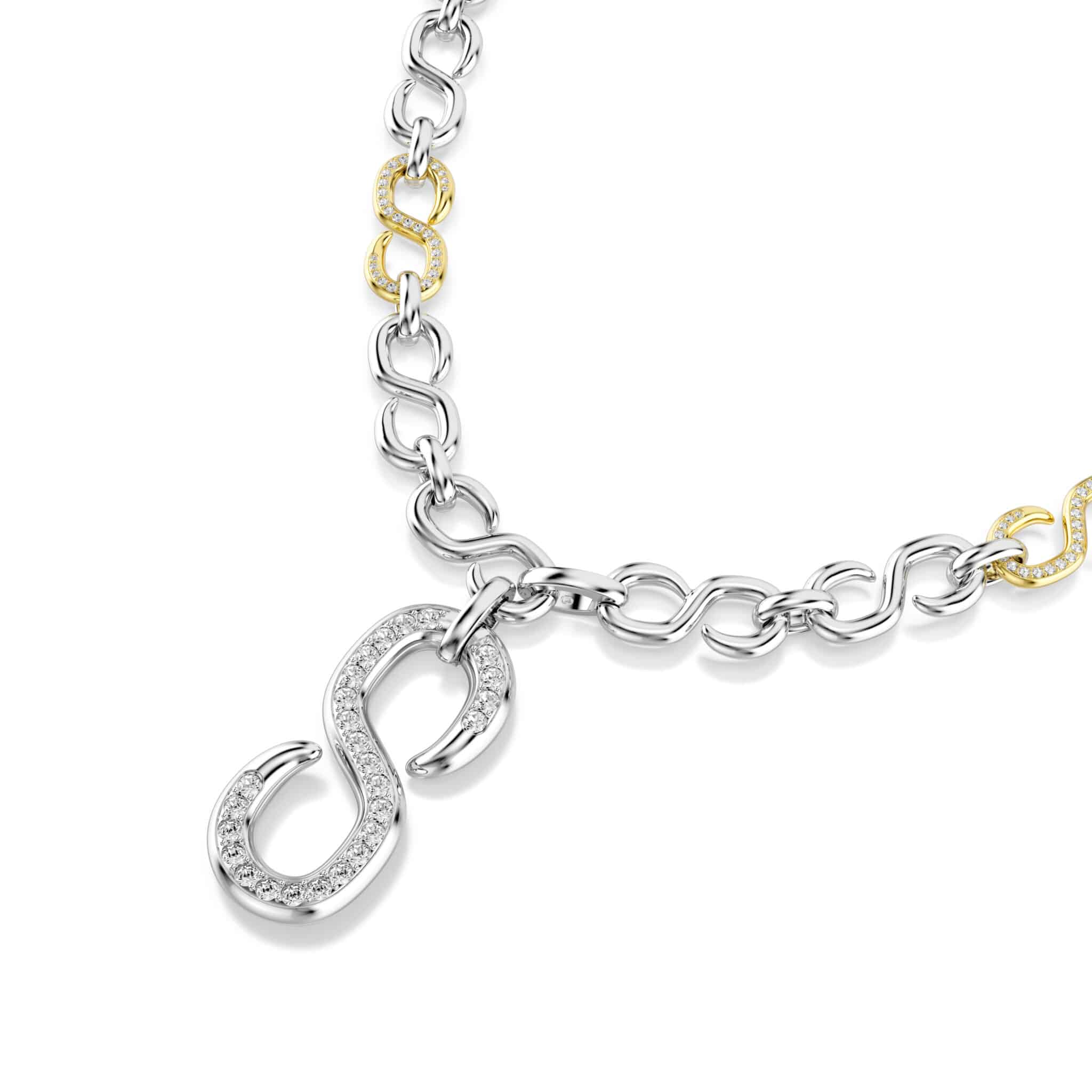Swarovski Dextera strandage with round-cut white crystals and mixed metal finish, showcasing elegant jewelry design