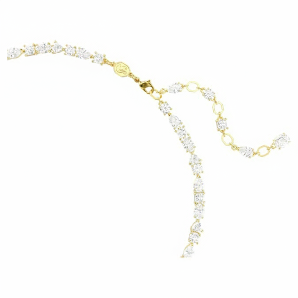 Swarovski Mesmera necklace with mixed cuts in white crystals and gold-tone plated chain, elegant jewelry for special occasions