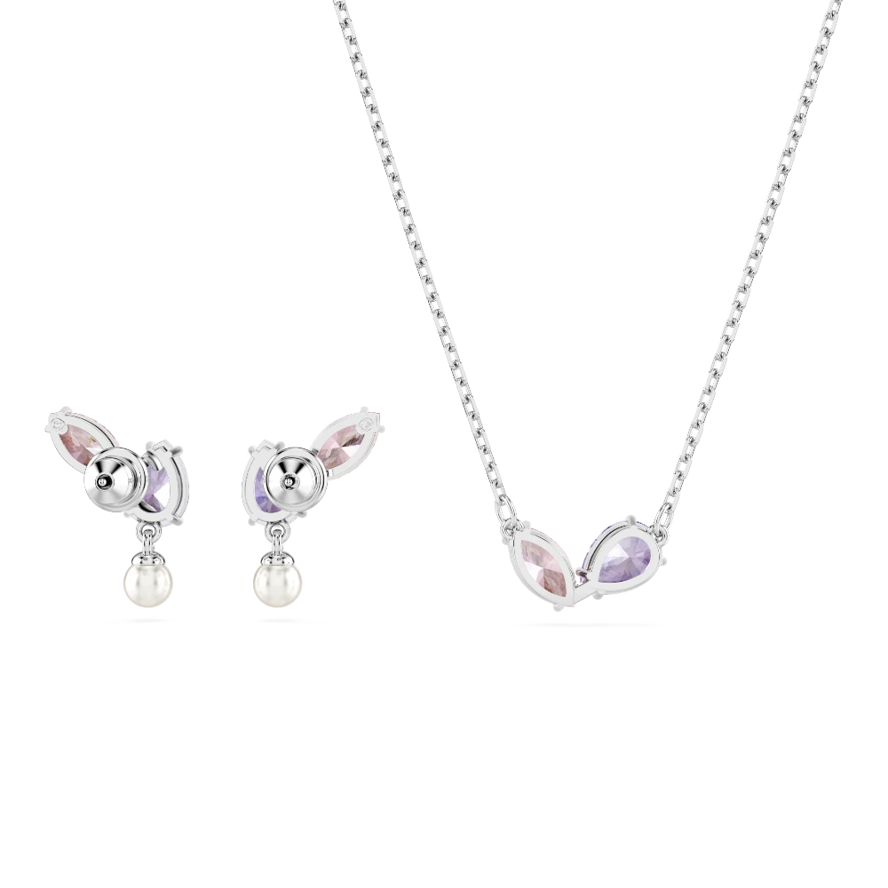 Swarovski Ariana Grande x jewelry set with multicolored mixed cut stones and rhodium plating, stylish and vibrant accessory.