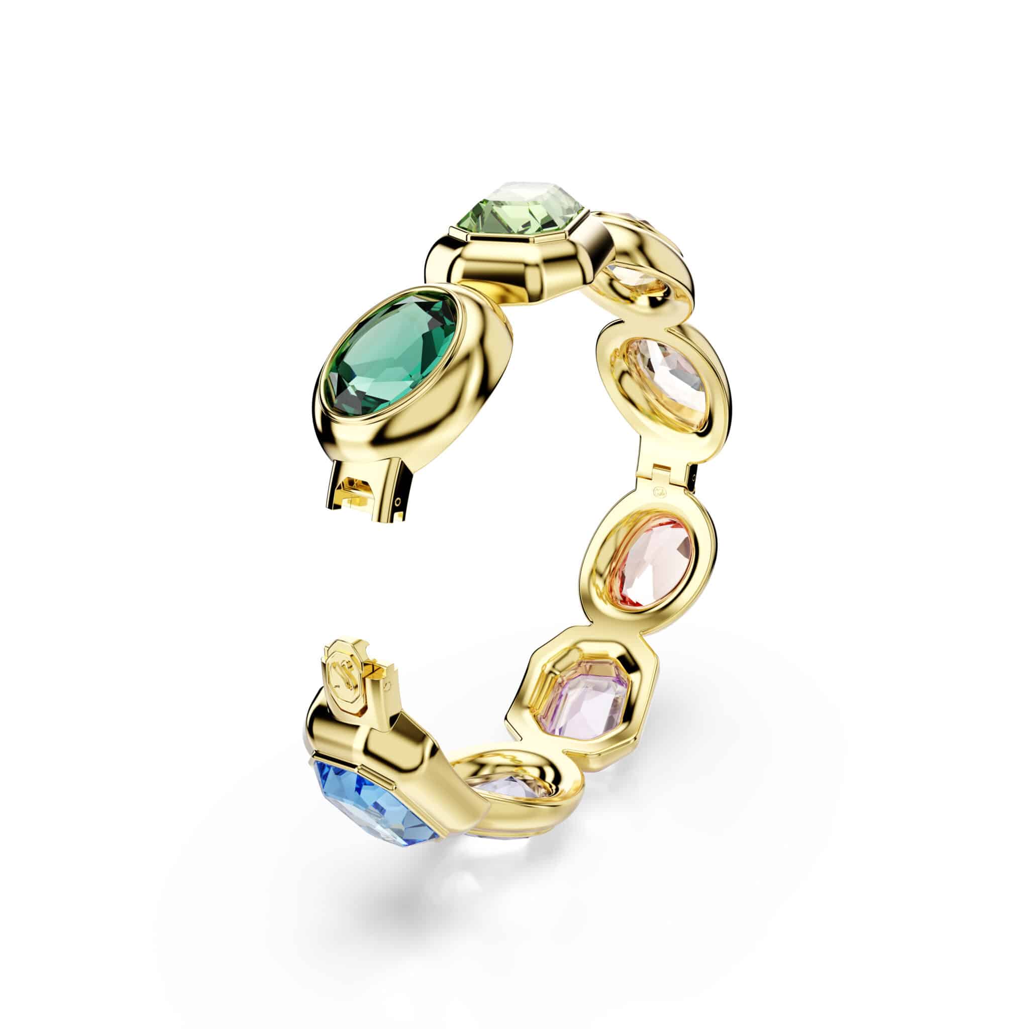 Swarovski Gema Cuff bracelet featuring sparkling crystals and silver-tone metal, elegant jewelry accessory.