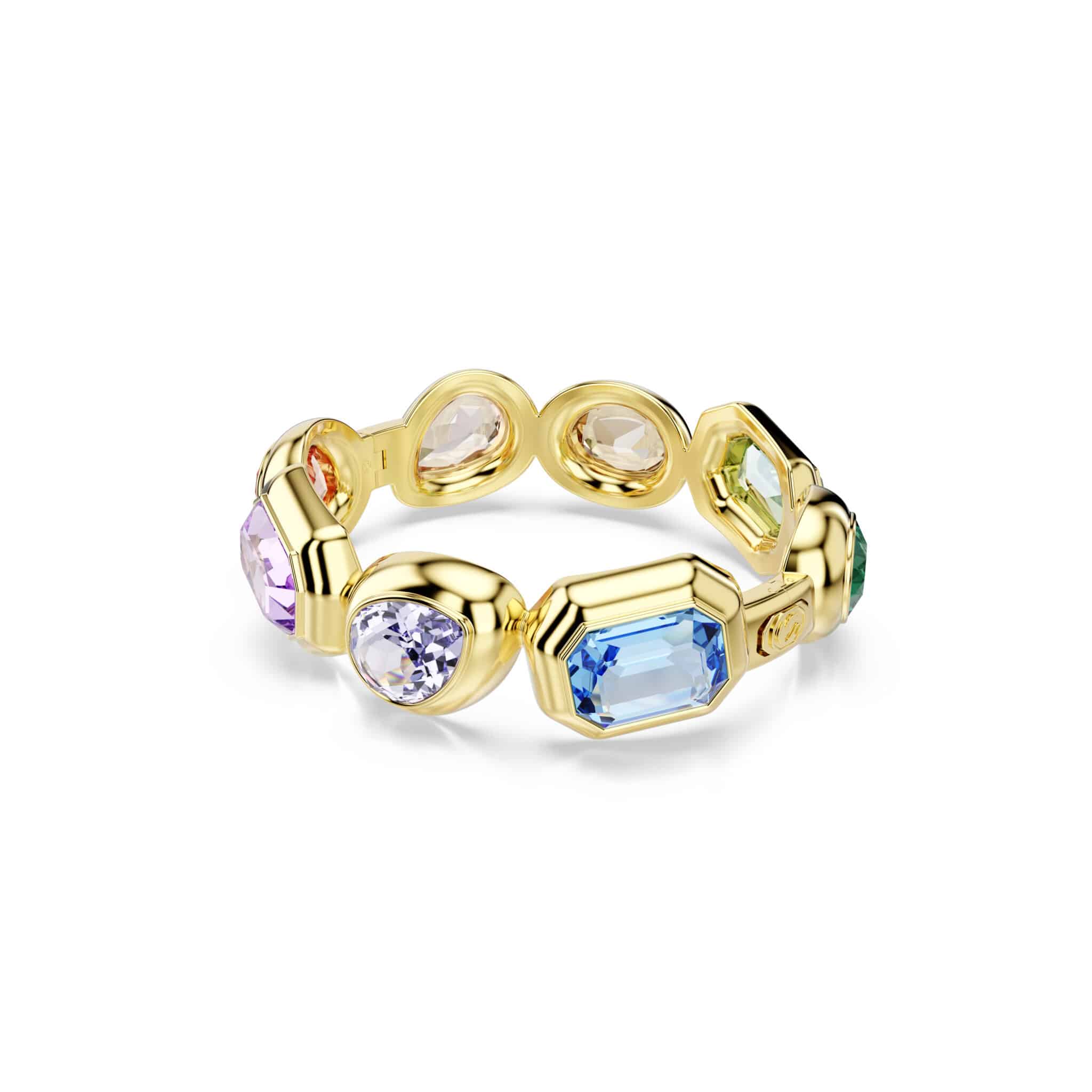 Swarovski Gema cuff bracelet featuring sparkling crystal embellishments and a sleek silver-tone design.