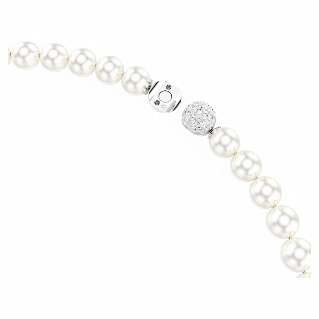 Swarovski Matrix necklace with crystal pearl in white, rhodium-plated chain, elegant jewelry accessory with sparkling details.