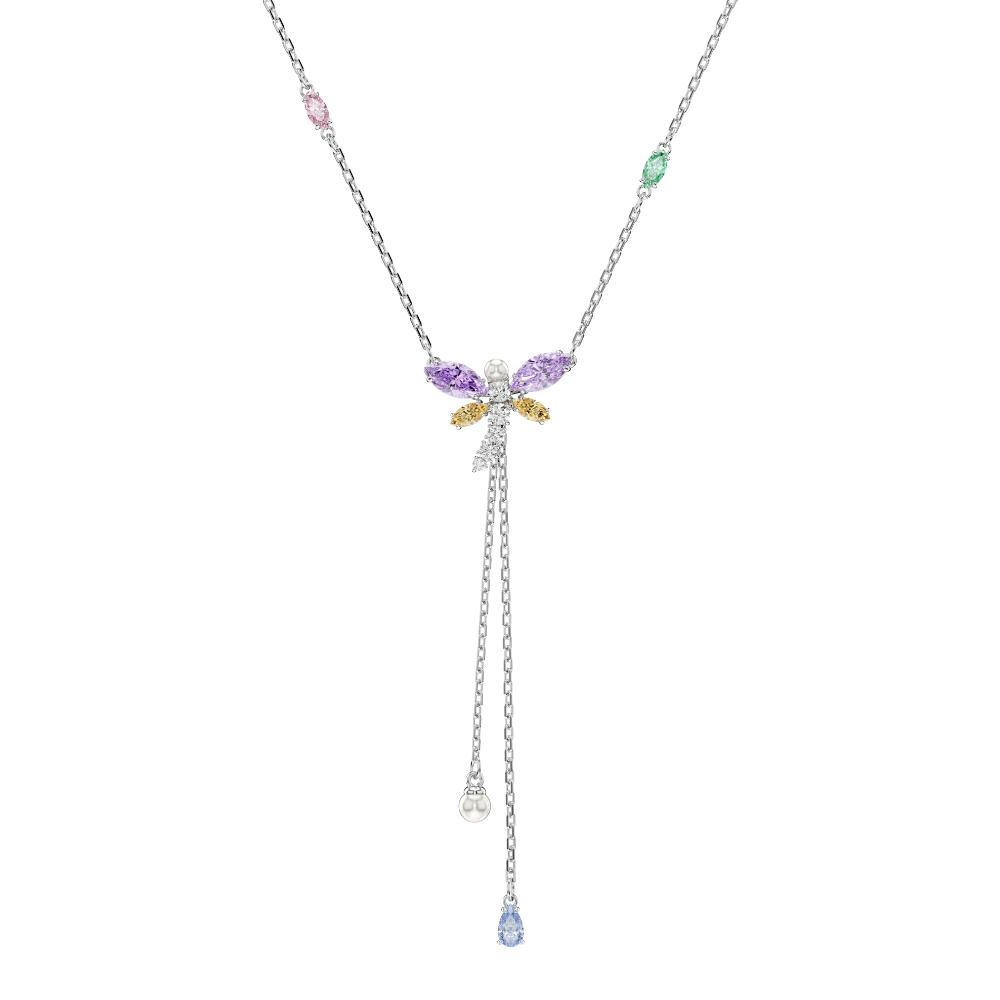 Swarovski Ariana Grande Y necklace featuring multicolored dragonfly pendant with mixed cuts and rhodium plating.