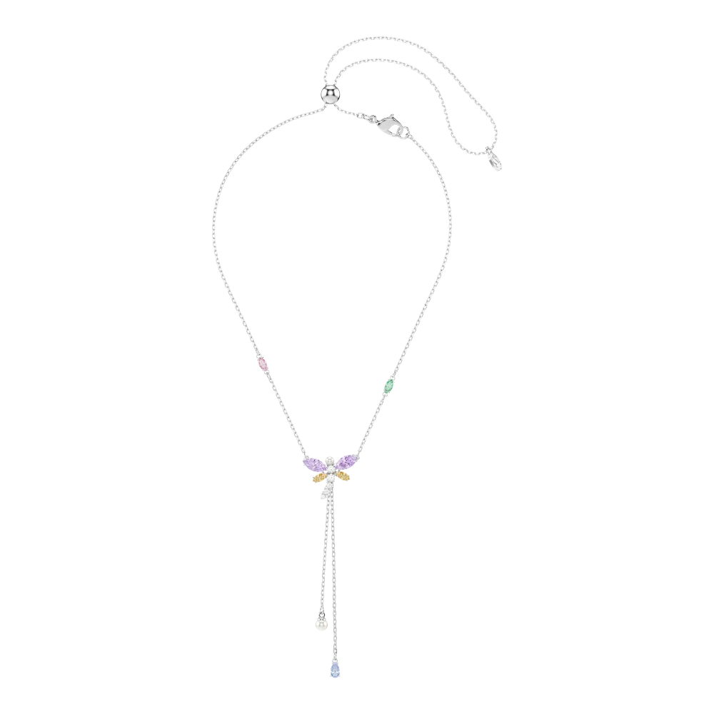 Swarovski Ariana Grande x Swarovski Y necklace with multicolored dragonfly pendant, mixed cuts, rhodium plated, elegant jewelry piece