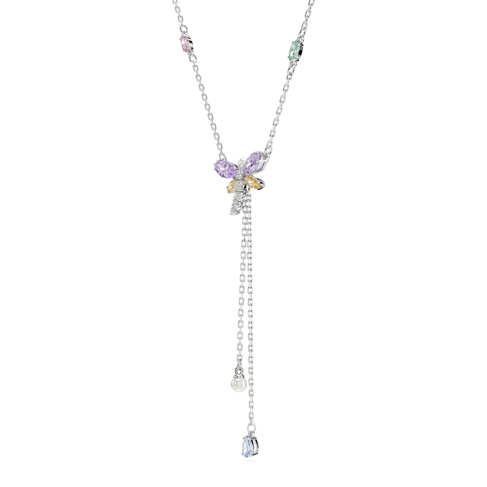 Swarovski Ariana Grande Y necklace with multicolored dragonfly pendant, mixed cuts, rhodium plated jewelry accessory