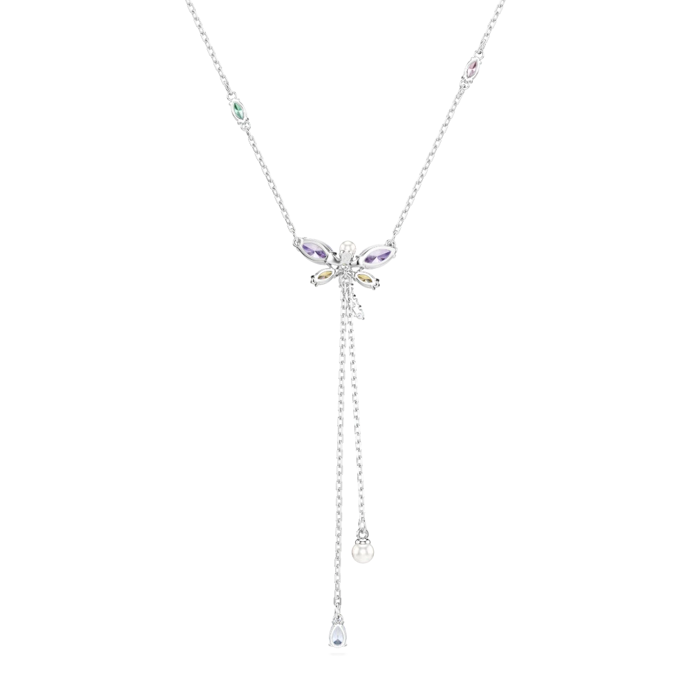 Swarovski Ariana Grande Y necklace featuring multicolored dragonfly pendant with mixed cuts on rhodium-plated chain