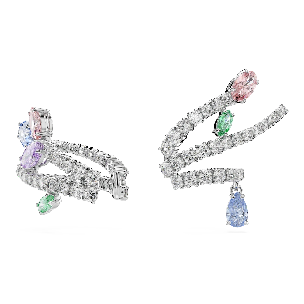 Swarovski Ariana Grande x ear cuffs with multicolored mixed cuts and rhodium plating, stylish jewelry accessory.