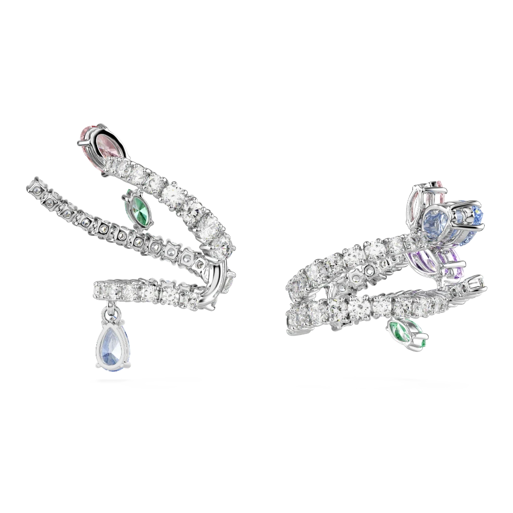 Swarovski Ariana Grande x ear cuffs with multicolored mixed cuts and rhodium plating, stylish and shimmering jewelry accessory.