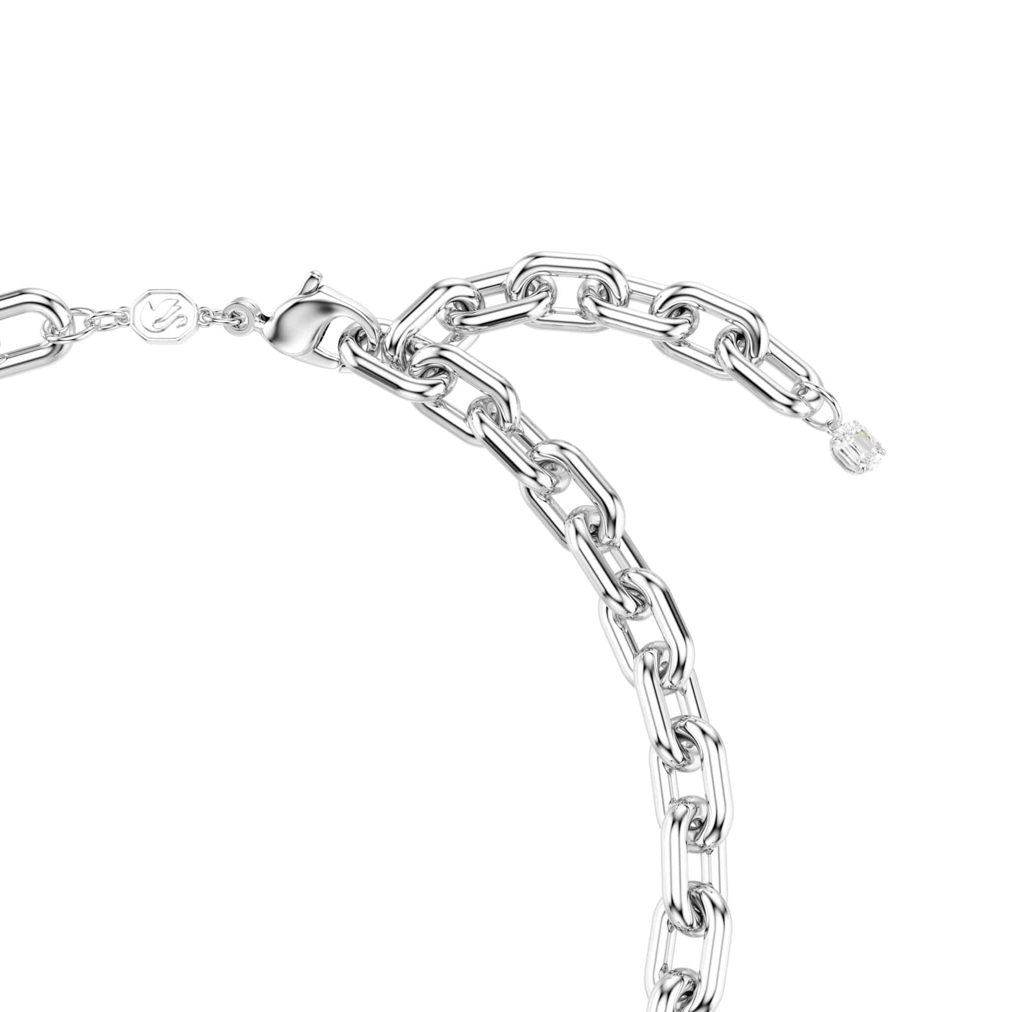 Swarovski Idyllia Necklace with white crystal pearls and mixed cuts, rhodium-plated for a sleek, elegant look.