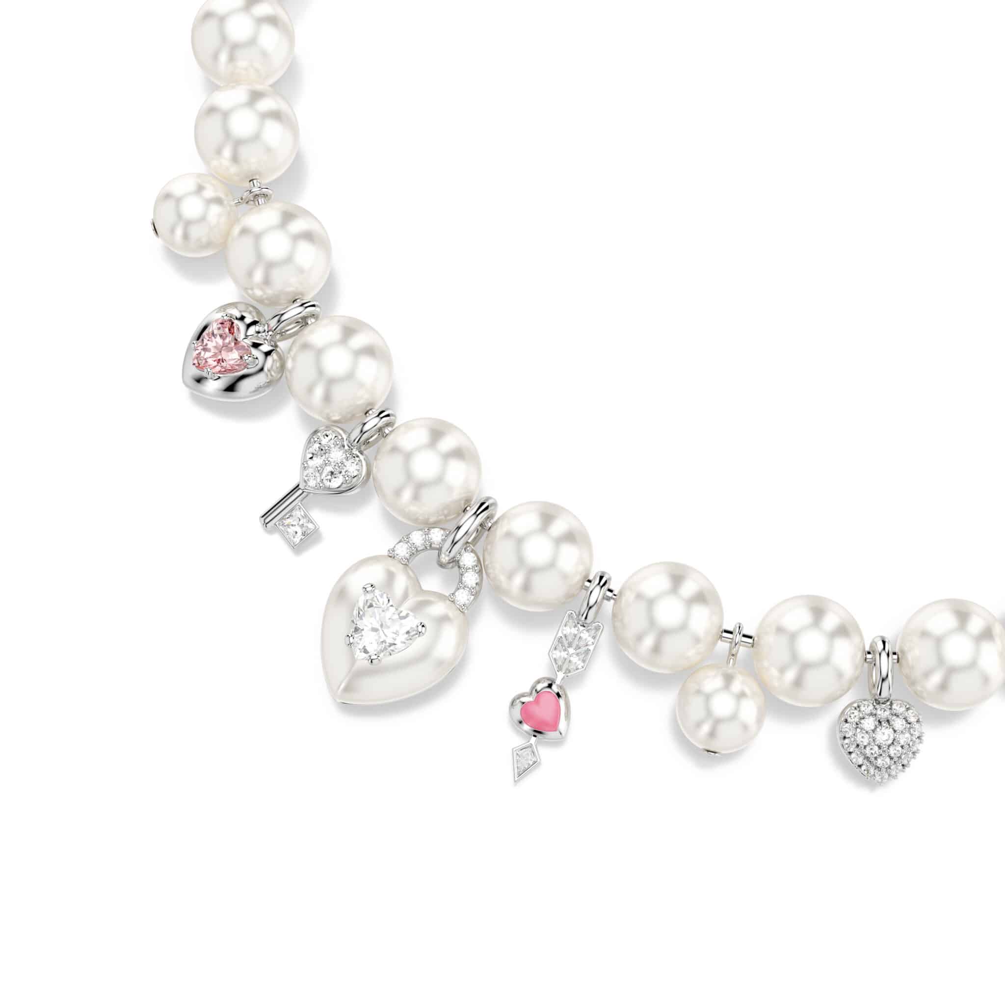 Swarovski Idyllia necklace with white crystal pearls, mixed cuts, rhodium plated, elegant jewelry with sparkling details