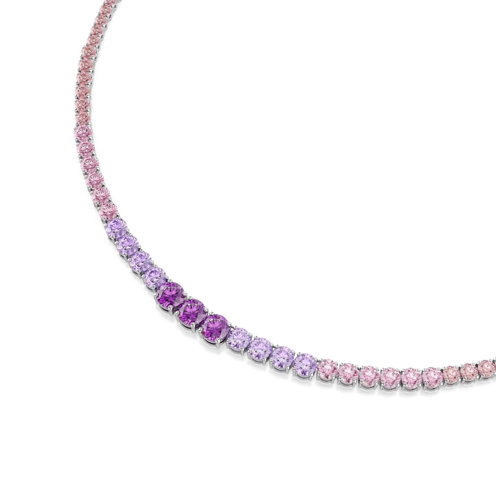 Swarovski Matrix Necklace with multicolored round-cut crystals in a gradient design, rhodium-plated for a sleek finish.