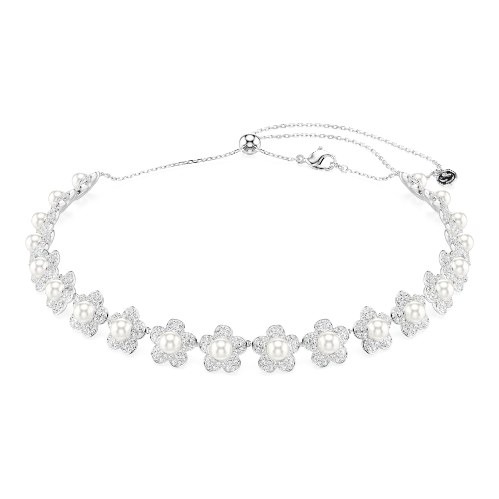 Swarovski Ariana Grande crystal pearl choker with round cut white crystal, rhodium-plated in the Capital collection.