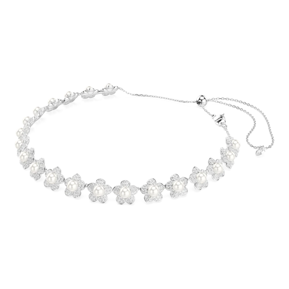 Swarovski Ariana Grande x Swarovski crystal pearl choker with round cut white crystals, rhodium plated, from the Capital collection.