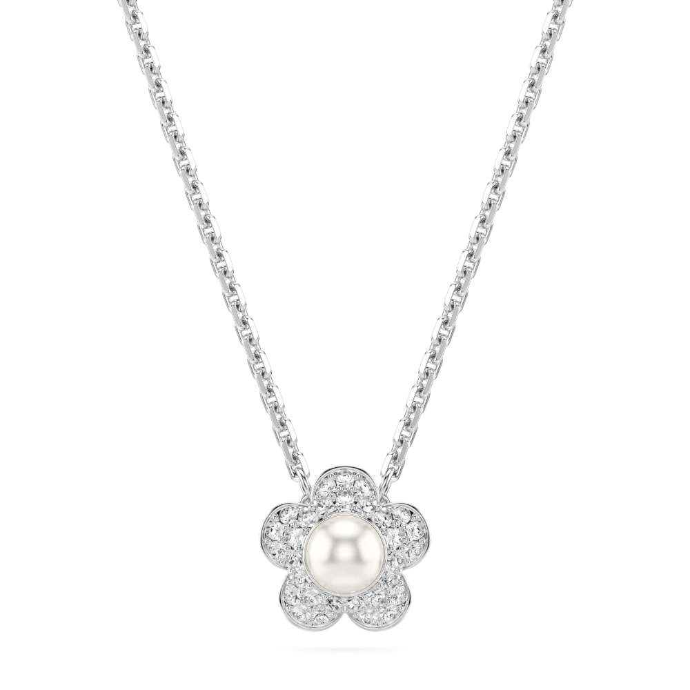 Swarovski 2026 Capsule Pendant Angelic Rhodium with shiny crystal accents, elegant jewelry piece on a white background.