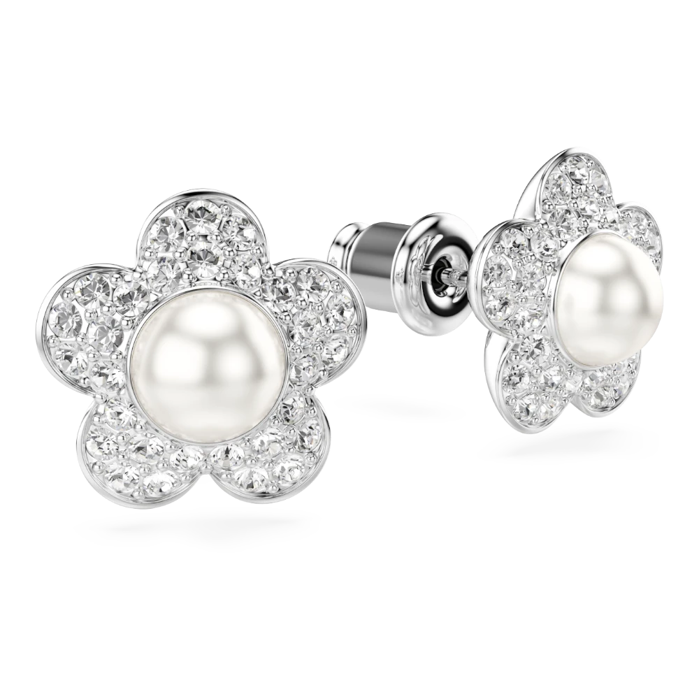 Swarovski 2026 Capsule pierced earrings with angelic rhodium finish and shiny crystal accents, stylish and elegant jewelry accessory.