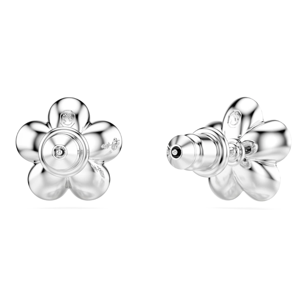 Swarovski 2026 Capsule pierced earrings with angelic design, rhodium finish, and shiny crystal accents, displayed on a white background.