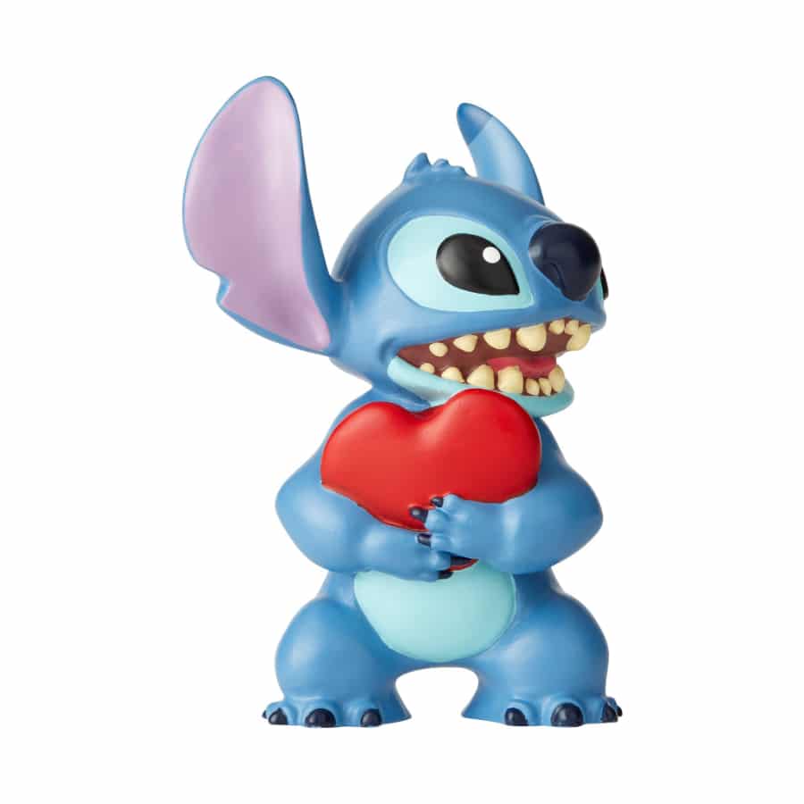 Disney Stitch plush toy holding a heart from the Disney Stitch With Heart collection, featuring bright colors and detailed stitching.