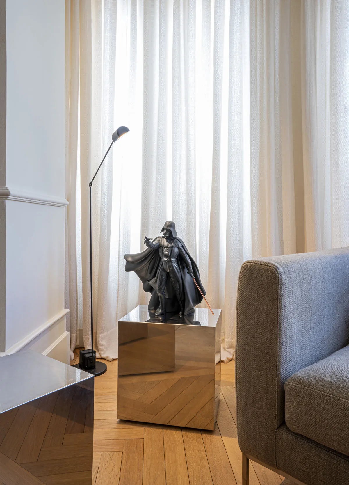Lladro Darth Vader black sculpture, detailed figurine of the iconic Star Wars character in a sleek black design.